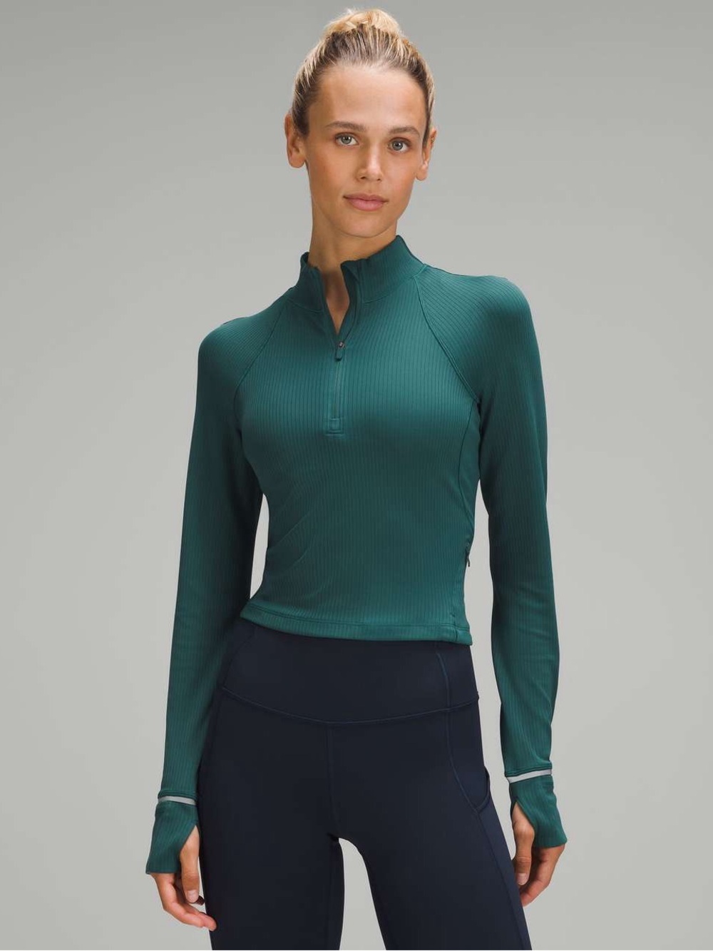 Lululemon Its Rulu Run Ribbed Cropped Half Zip Storm Teal Size 6 Rulu 2024